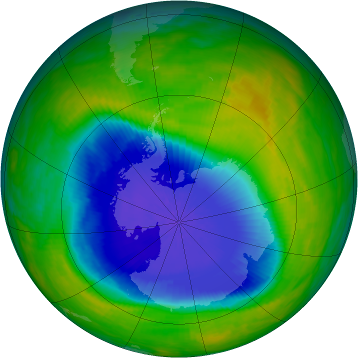 Antarctic ozone map for 31 October 1990